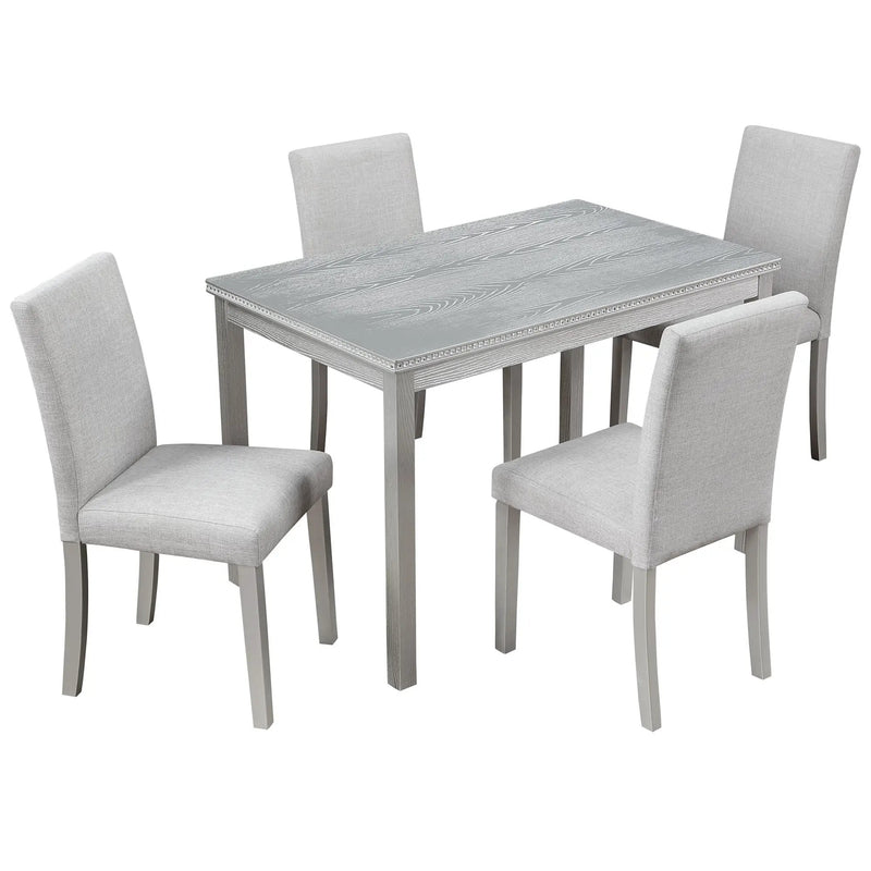 Dining Table Set With Crystal Decoration And Upholstered Chairs by Unique Piece Furniture