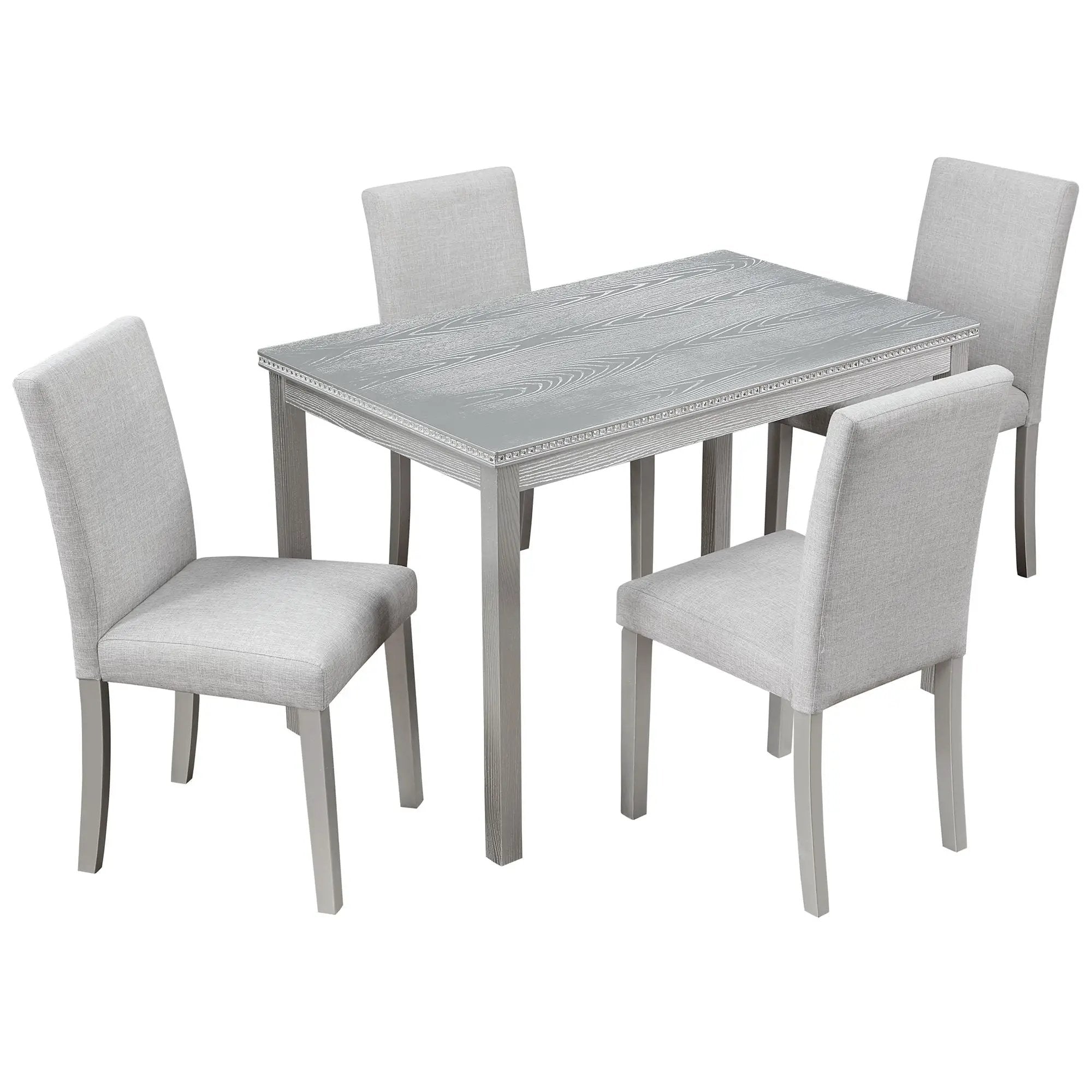 Dining Table Set With Crystal Decoration And Upholstered Chairs by Unique Piece Furniture