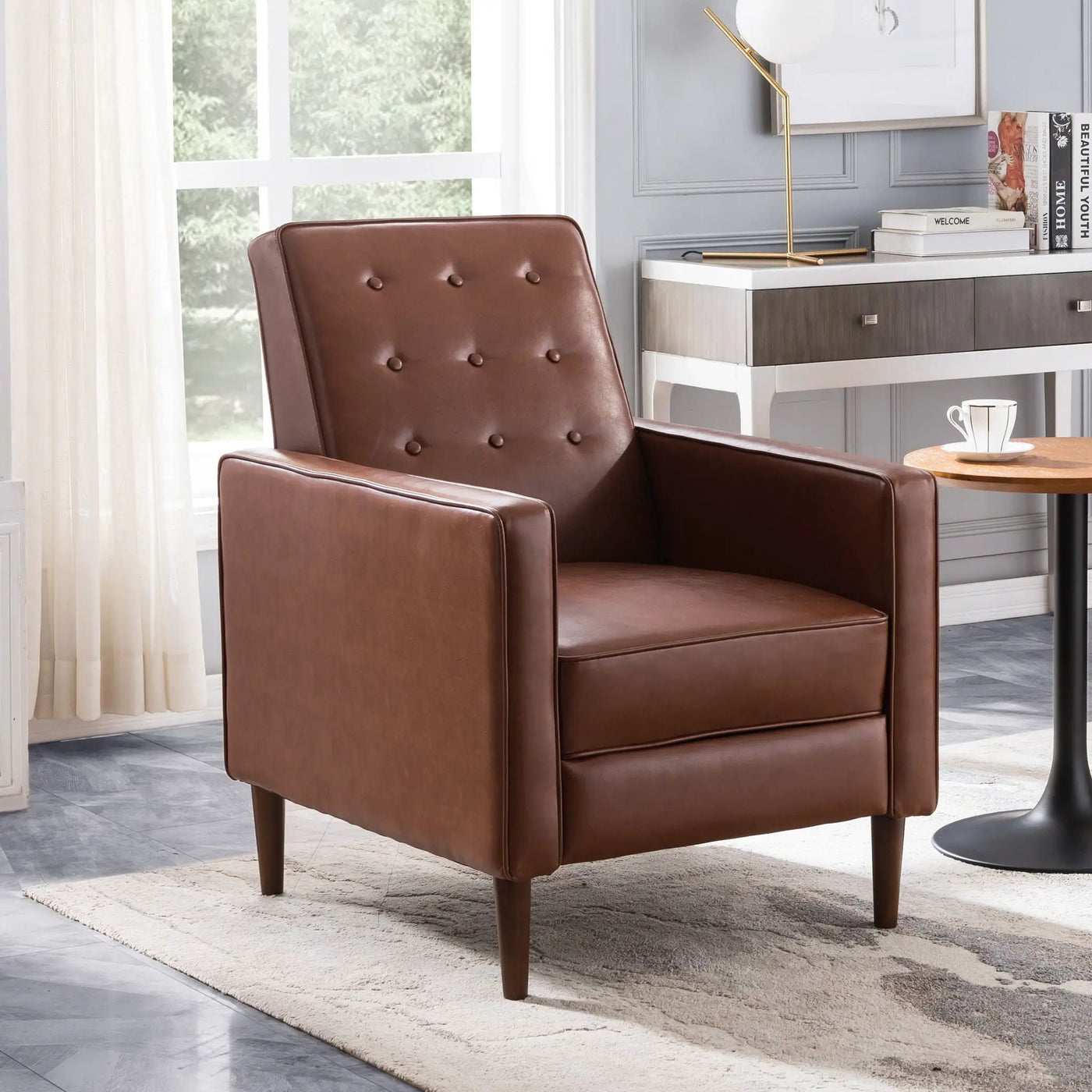 Mid-Century Modern Recliner With Button Tufted Waffle Stitch by Unique Piece Furniture
