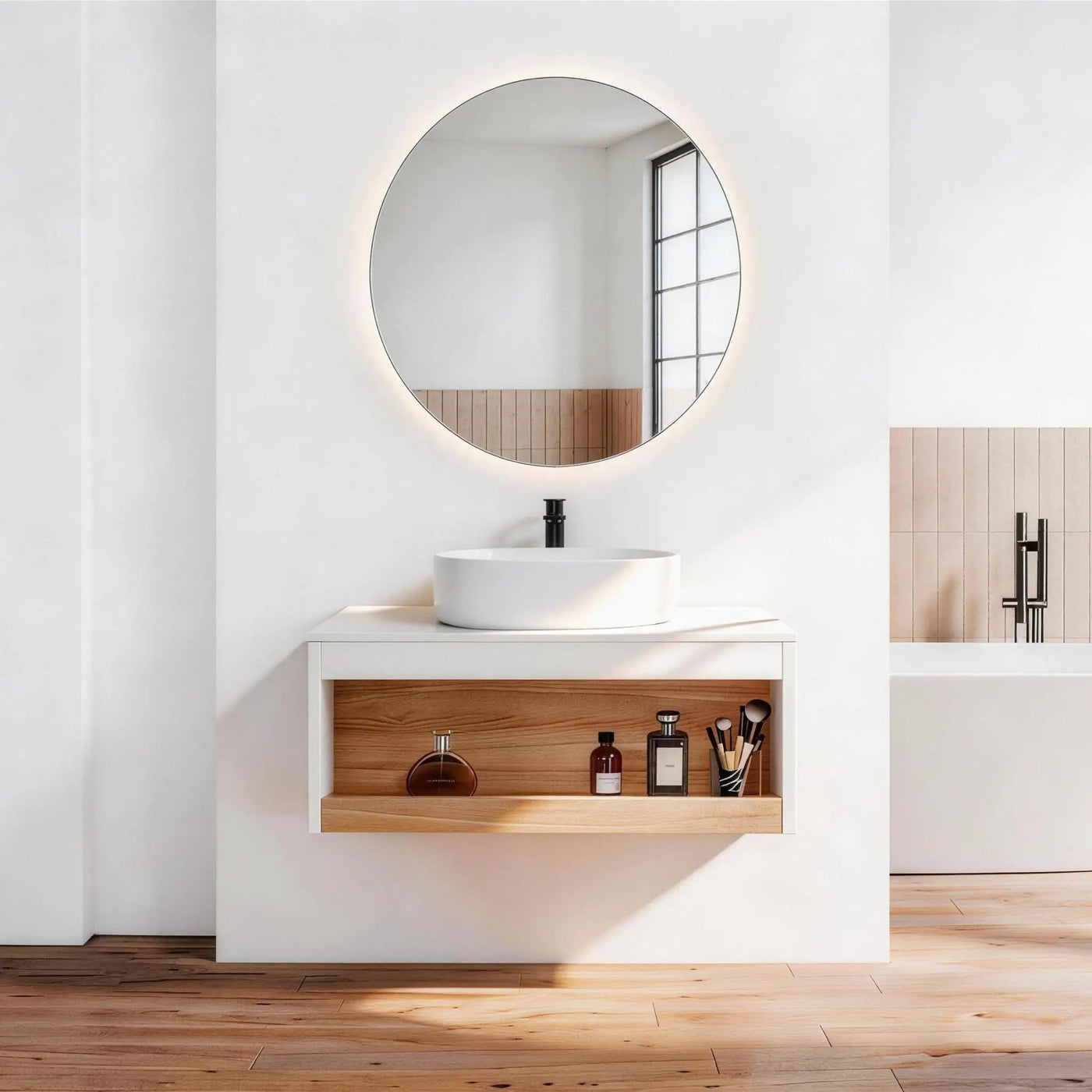 Floating Bathroom Vanity With Glossy Round Vessel Sink by Unique Piece Furniture