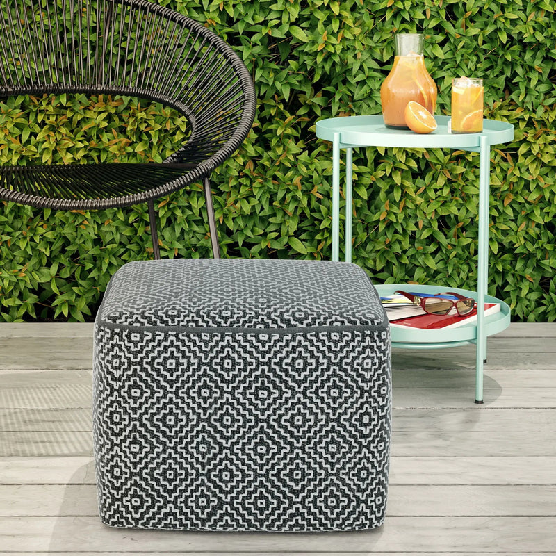 Briella - Square Woven Outdoor / Indoor Pouf - Gray / White by HouseOfZazla