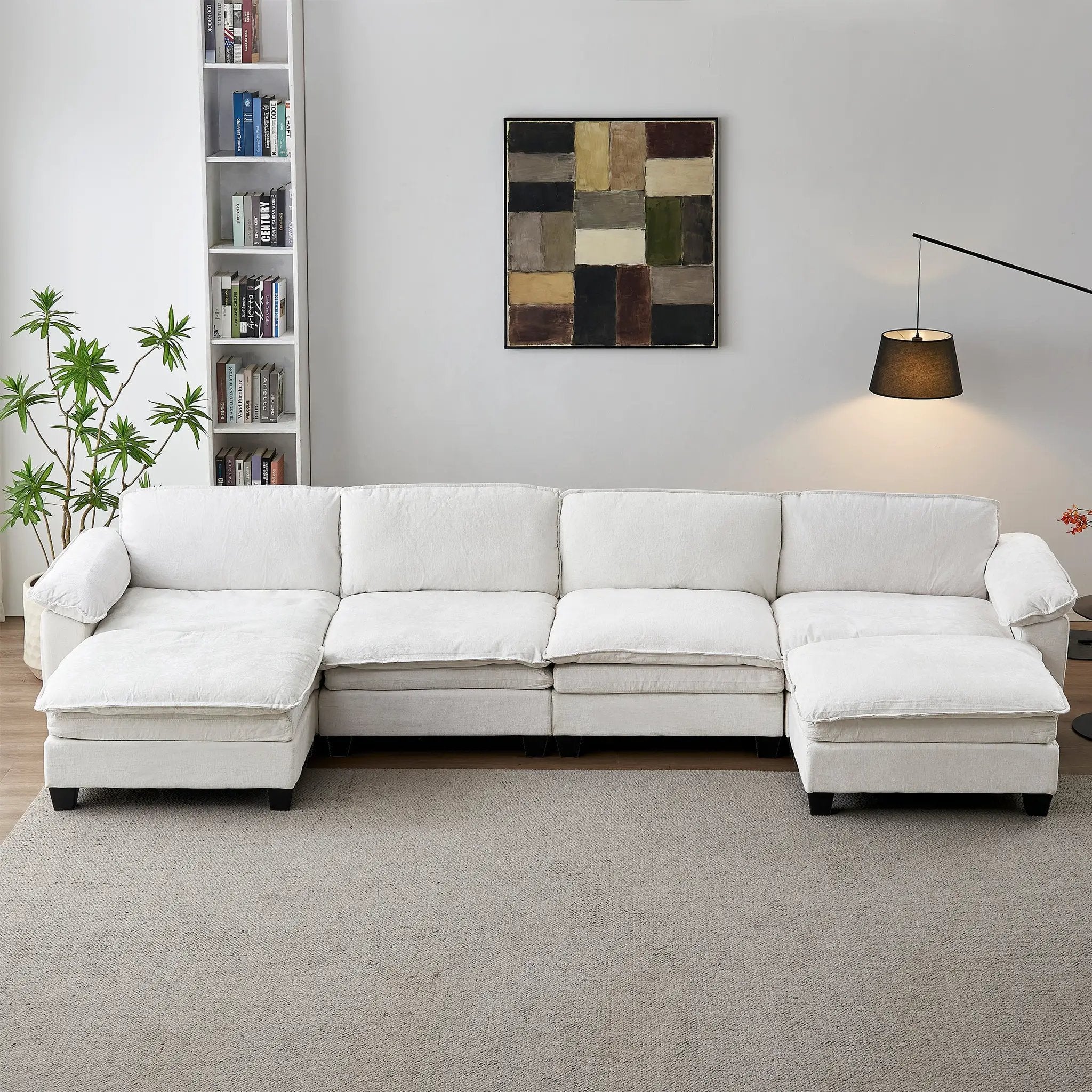 Living Room Furniture Sofa Luxury Couch Four Seater with Two Ottomans Soft Chenille Upholstered U Shape Sofa by HouseOfZazla