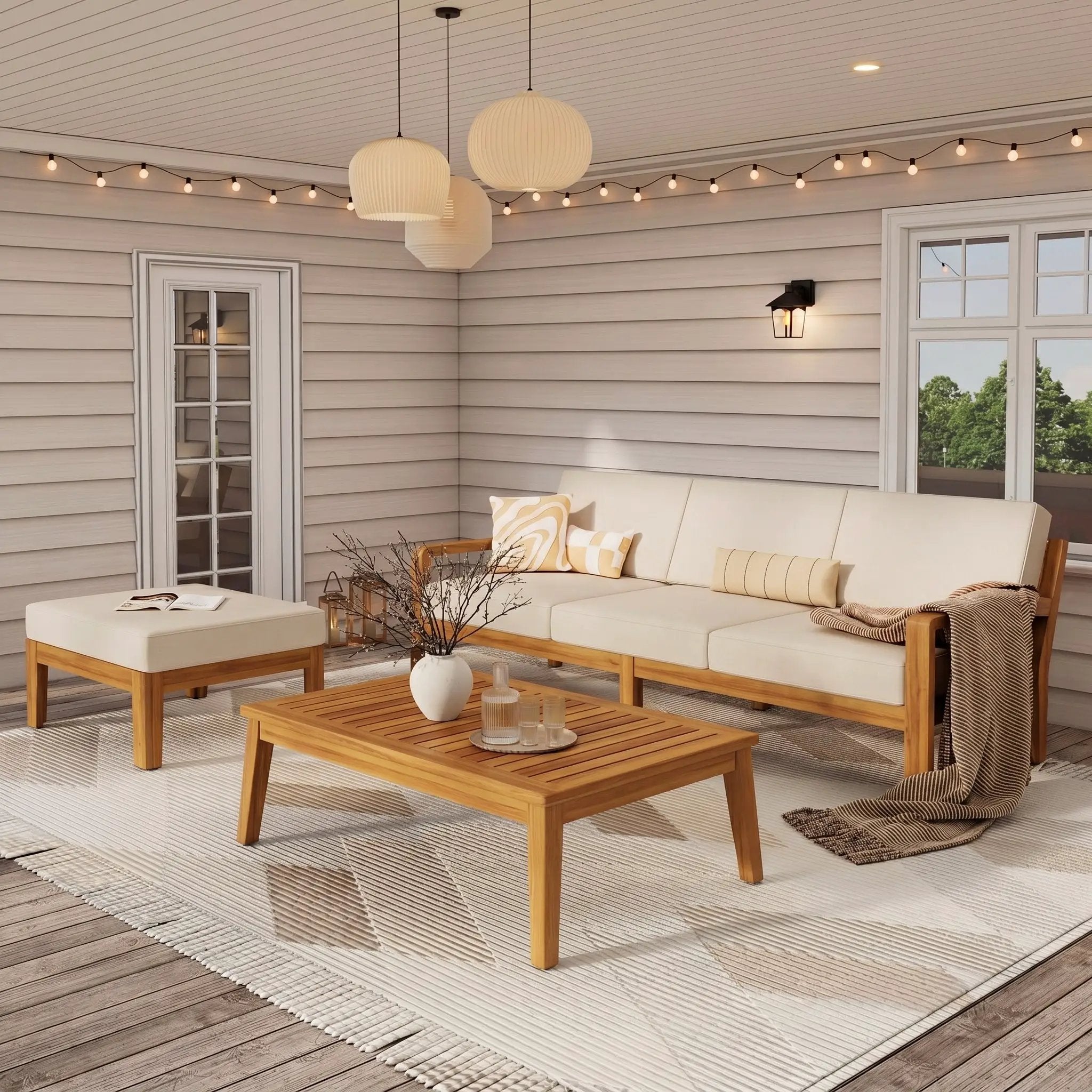 Outdoor L Shape 3pcs Acacia Wood Patio Sofa Set by HouseOfZazla