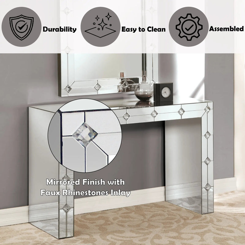 Hessa Mirrored & Faux Rhinestone Console Table by HouseOfZazla