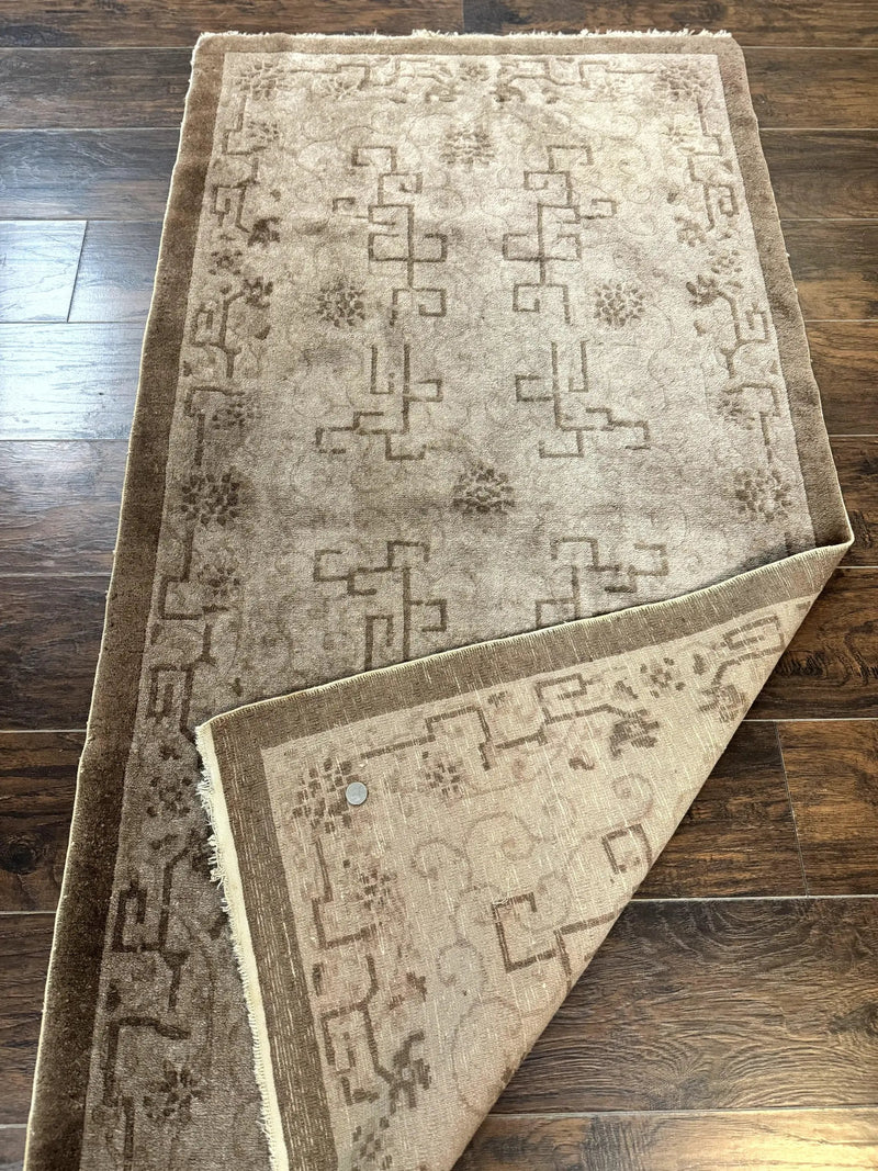Antique Chinese Fette Rug 3x6, Taupe, Handmade Wool Chinese Carpet by Jewel Rugs