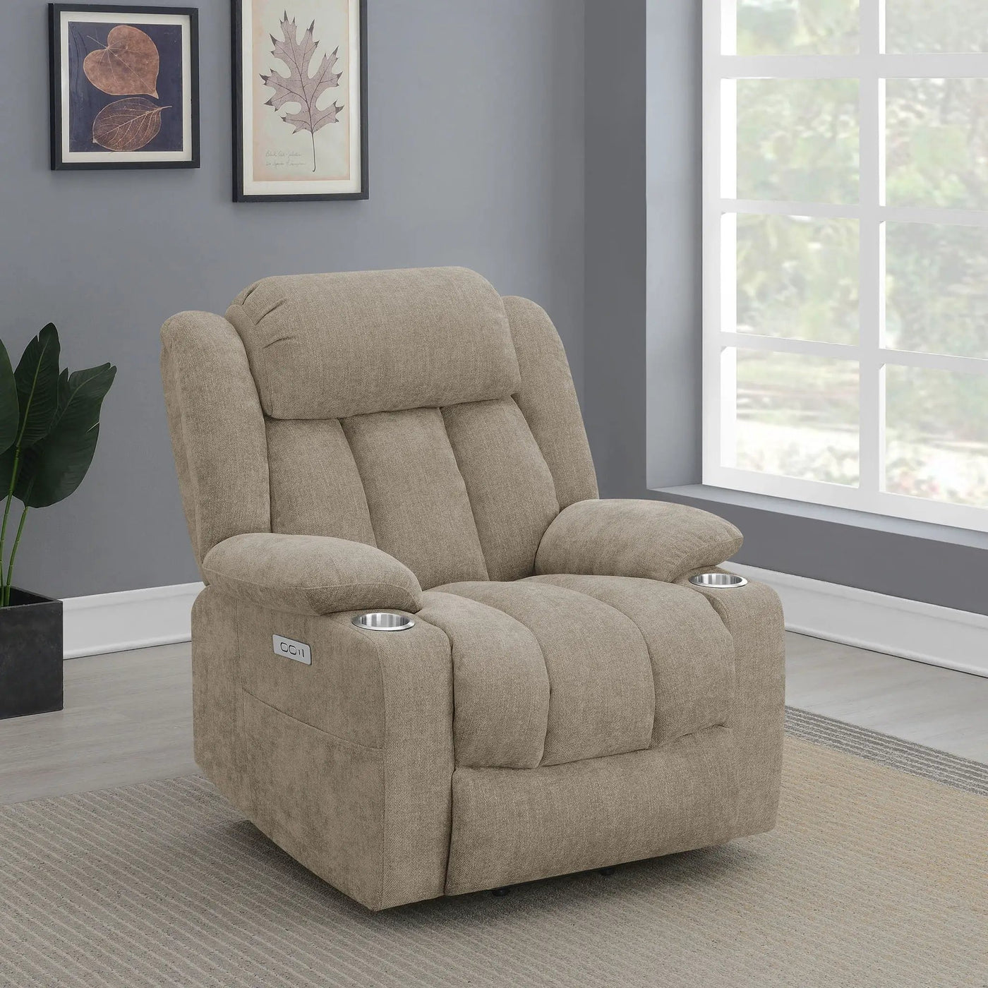 Beca - Upholstered Power Lift Recliner With Cupholders And USB Charging by Unique Piece Furniture