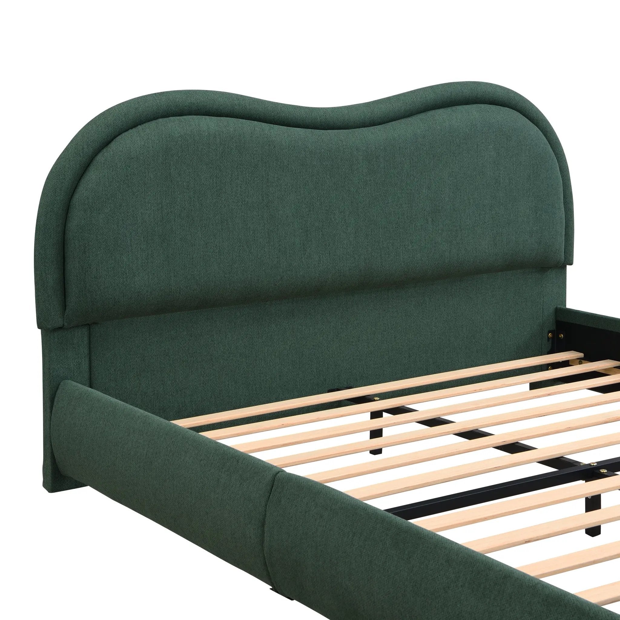 Queen Size Upholstered Platform Bed Frame with Rounded Corners Curved Headboard by HouseOfZazla
