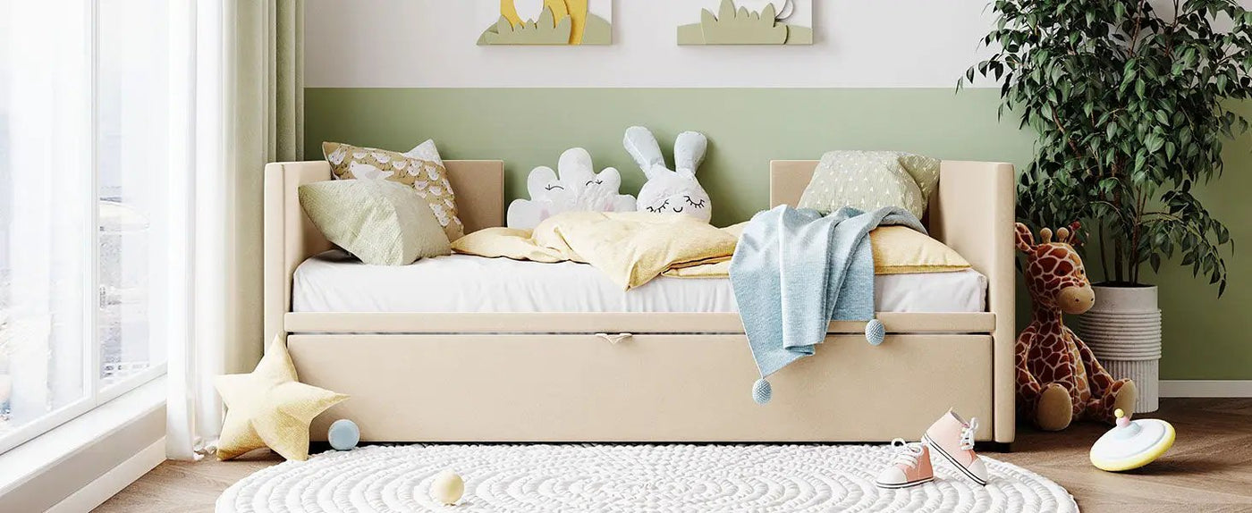 Twin Size Upholstered Daybed With Pop Up Trundle by HouseOfZazla