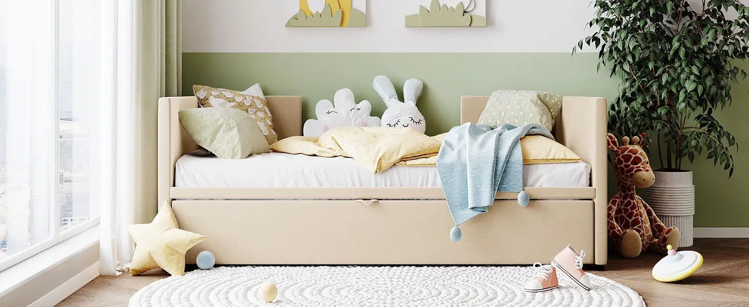 Twin Size Upholstered Daybed With Pop Up Trundle by HouseOfZazla
