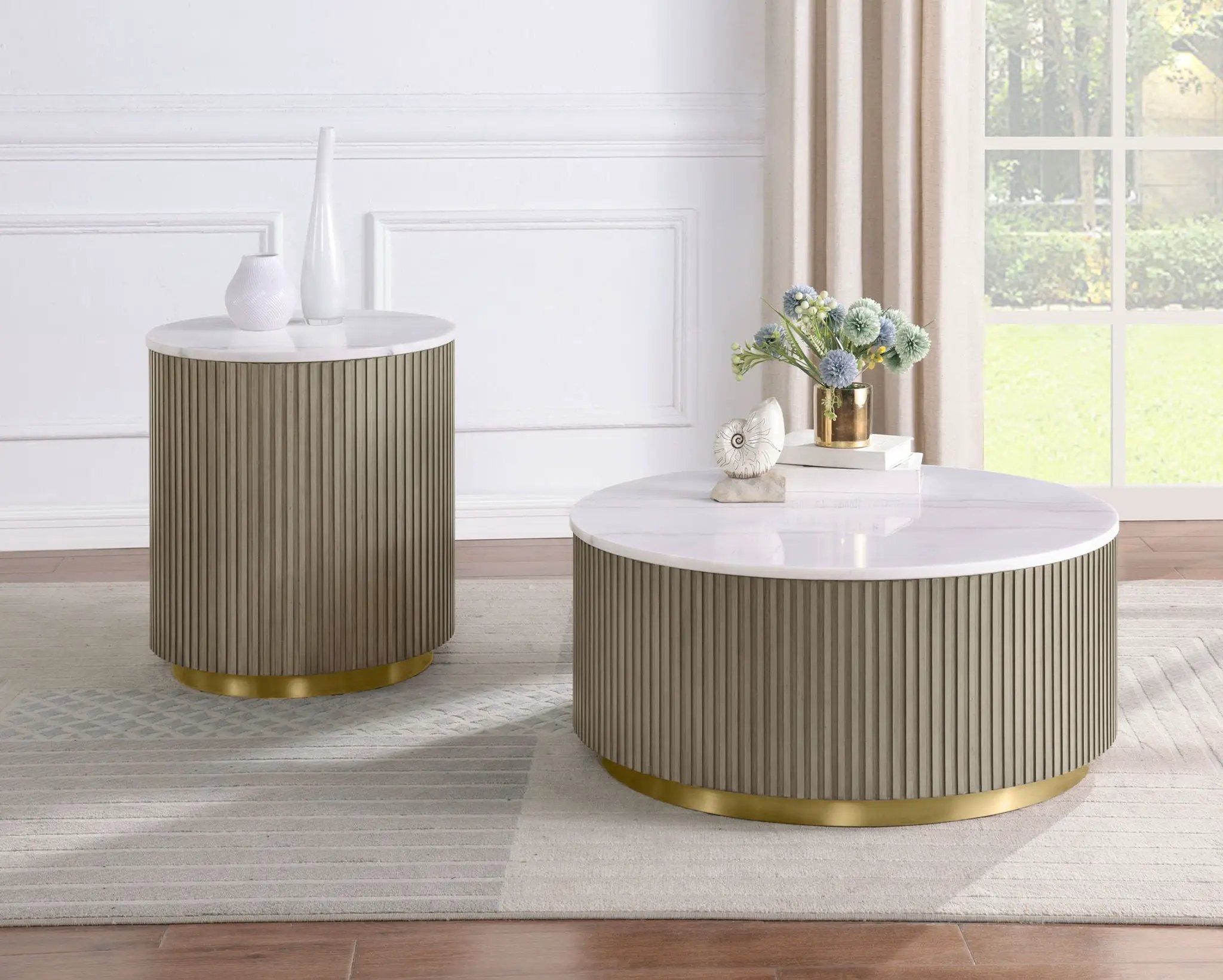 Jason Round White Marble Top Coffee Table Greige by Unique Piece Furniture
