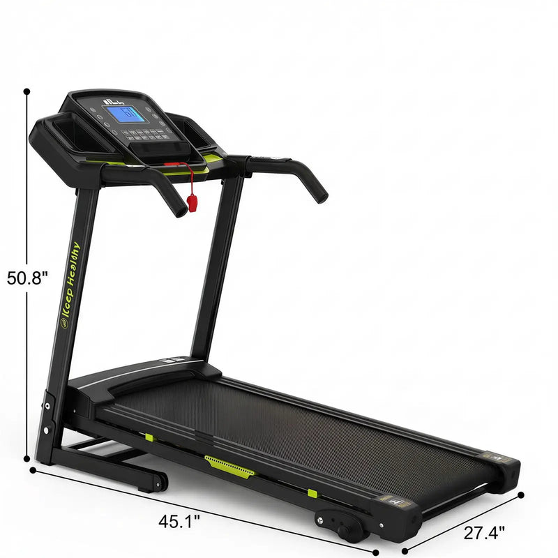 Foldable Treadmill With Incline For Home, Electric Running Machine With Speed Control, Pulse Monitor, 12 Training Programs - Black by HouseOfZazla
