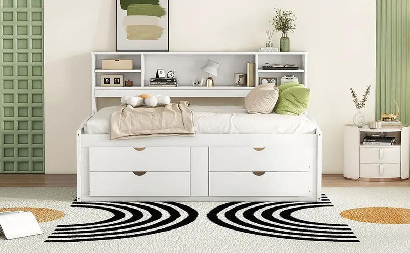 Daybed With 2 Bedside Cabinets, Upper Shelves And 4 Drawers by HouseOfZazla