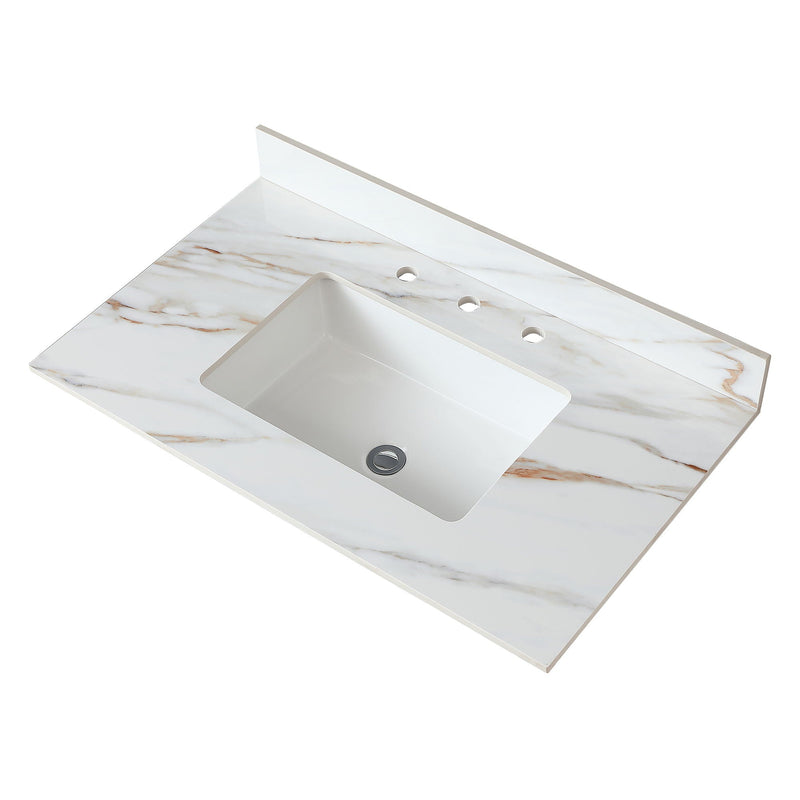 Vanity Top With Undermount Sink And Backsplash, Sintered Stone by HouseOfZazla