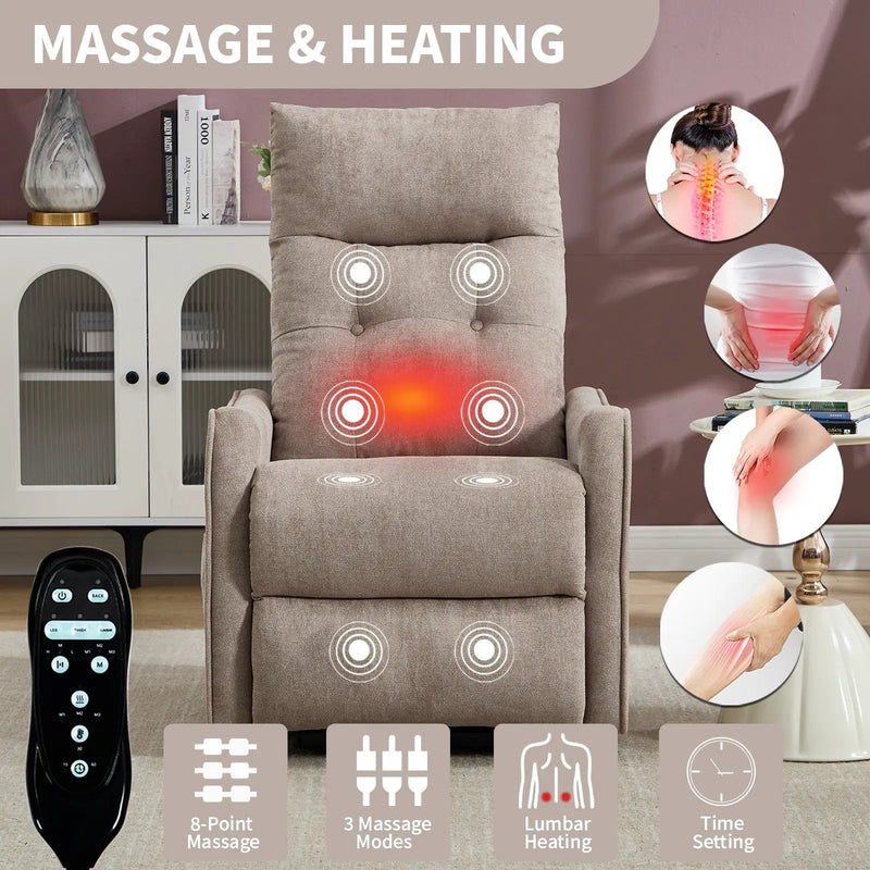 Khaki Chenille Power Lift Recliner Chair with Massage and Heat by HouseOfZazla
