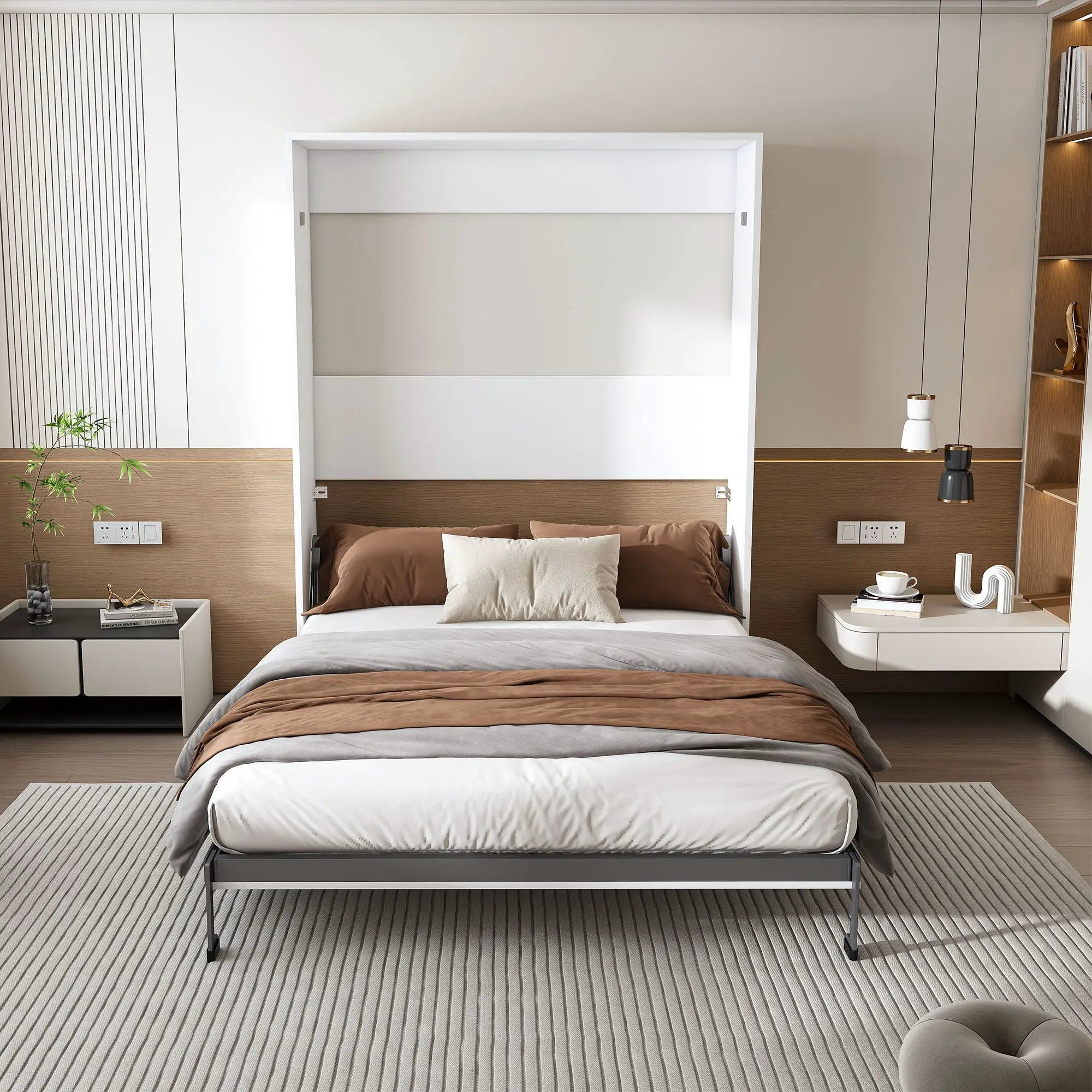 Queen Murphy Bed, Foldable Wall Bed, Space Saving Design For Bedrooms - White by Unique Piece Furniture