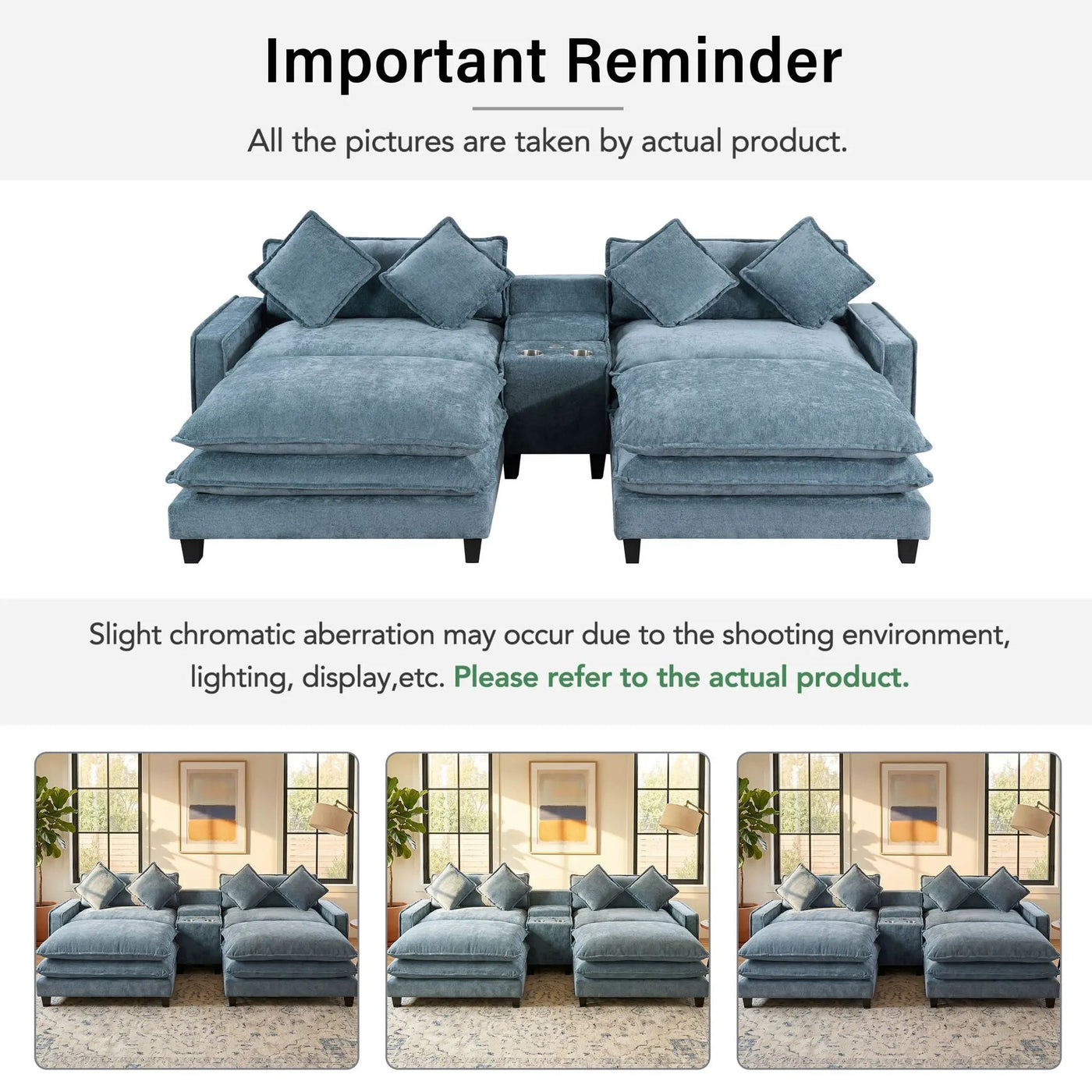 Modern Sectional Sofa With Removable Ottomans, USB Ports by HouseOfZazla