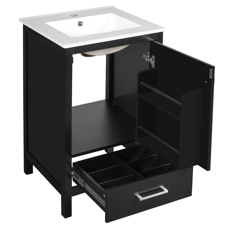 Bathroom Vanity With Ceramic Sink, Soft Close Drawers, Door Organizer, Divider Drawer, Adjustable Foot Pads by HouseOfZazla