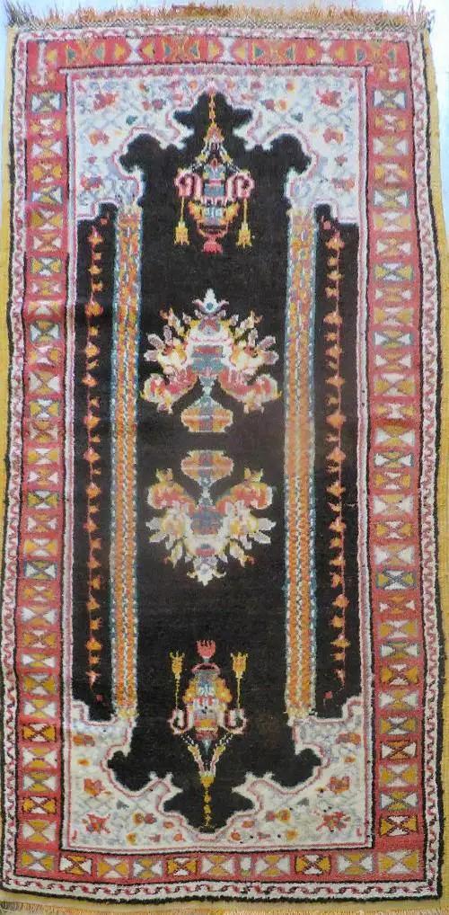 Antique Moroccan Runner Rug 3x7, Moroccan Prayer Rug, Double Mehrab Prayer Arches, Black and Red, Hand-Knotted Wool Carpet, Hallway Rug Nice by Jewel Rugs