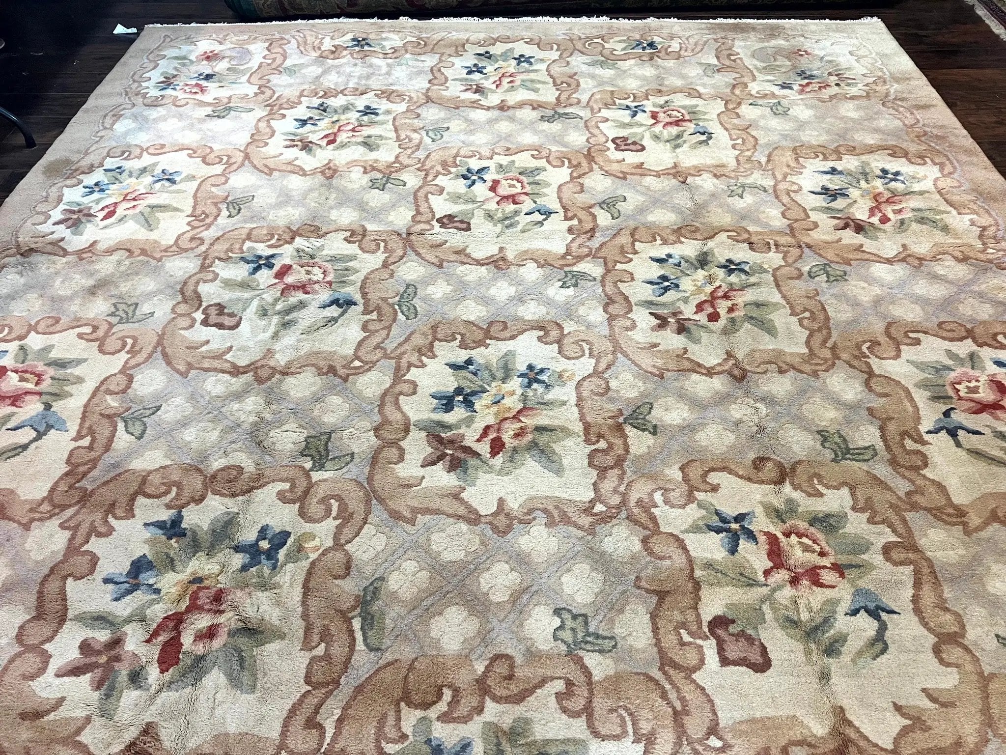 Indo Chinese Aubusson Wool Rug 11x16, Palace Sized Carpet, Oversized Handmade Vintage Rug, European Design by Jewel Rugs