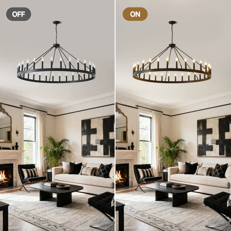 53.15 Inch Matte Black Wagon Wheel Chandelier with 30 Lights by HouseOfZazla