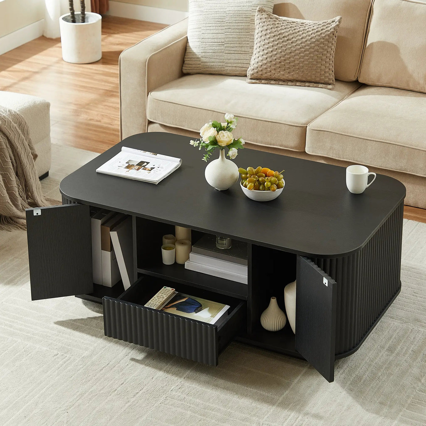 Modern Luxury Oval Coffee Table with Drawers and Storage Compartment by HouseOfZazla