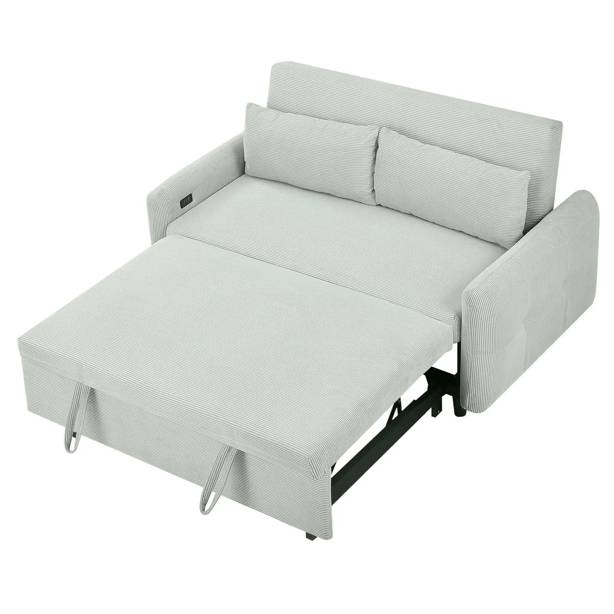 Pull-Out 2 Seat Modern Sleeper Sofa With 2 Throw Pillows And USB Ports by HouseOfZazla