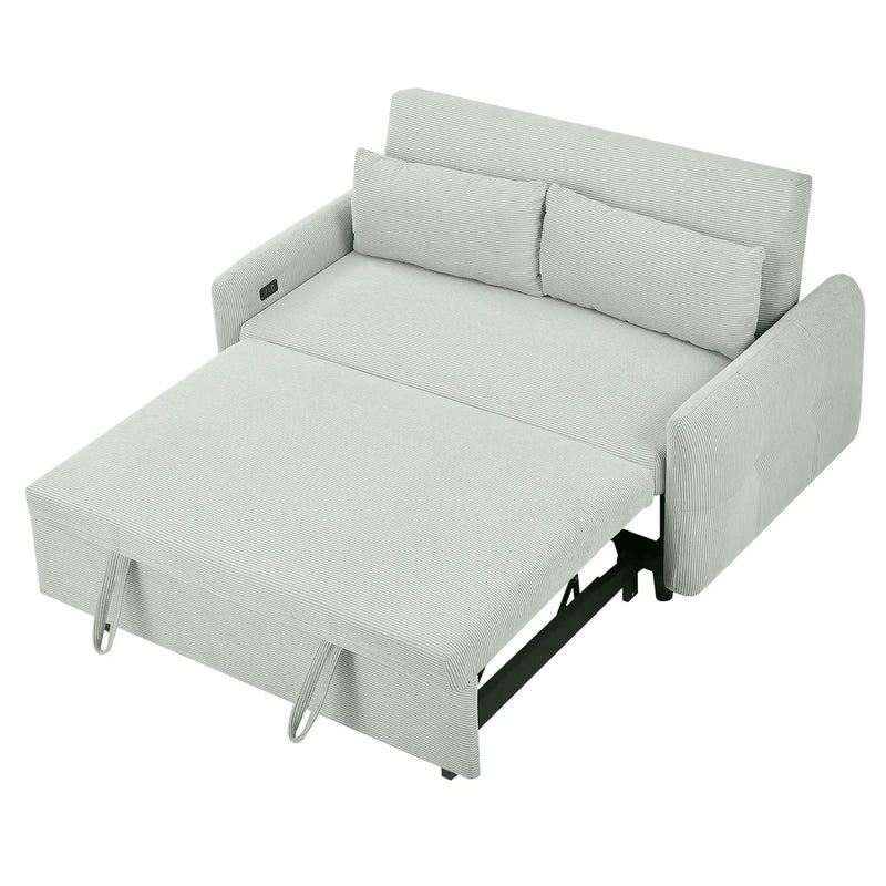 Pull-Out 2 Seat Modern Sleeper Sofa With 2 Throw Pillows And USB Ports by HouseOfZazla
