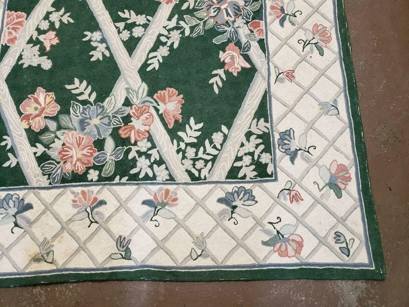 3' 6" X 5' 6" Hand Stitched Indian Wool Rug with Backing Green Beige by Jewel Rugs