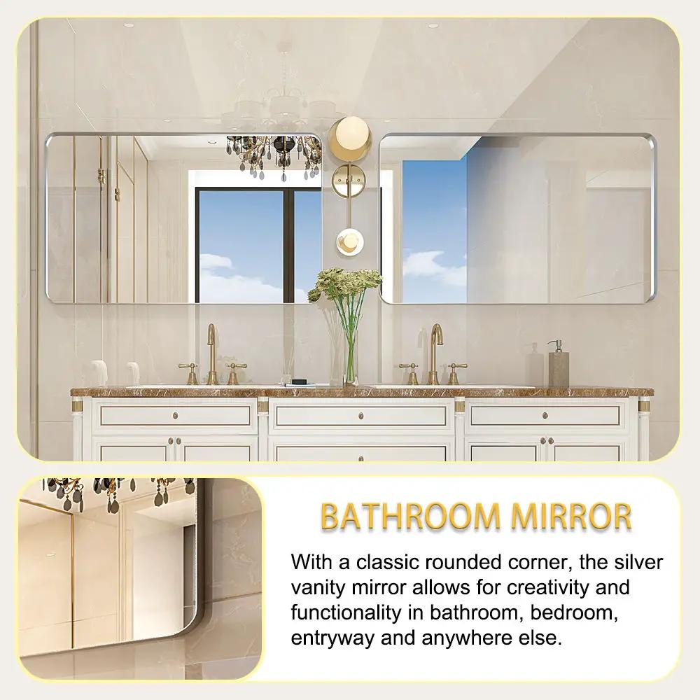 Rounded Corner Rectangle Bathroom Mirror For Wall Metal Frame Wall Mounted Bathroom Mirror Vanity Bathroom Mirror (Horizontal & Vertical) by HouseOfZazla