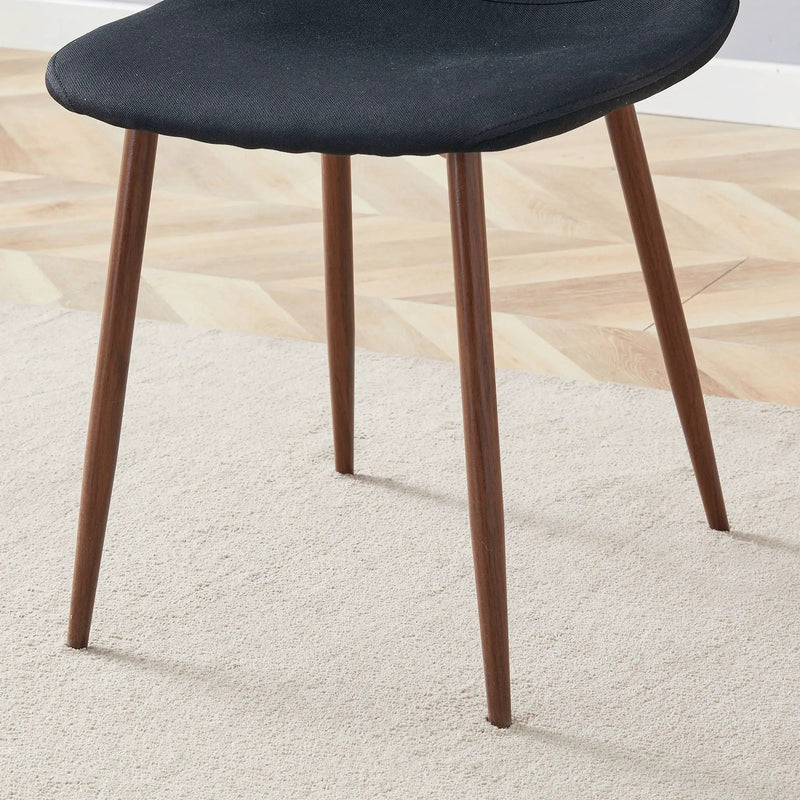 Luxury Simple Chair (Set of 4) Linen Cotton High Resilience Dining Chair With Metal Color Leg - Black / Walnut by HouseOfZazla