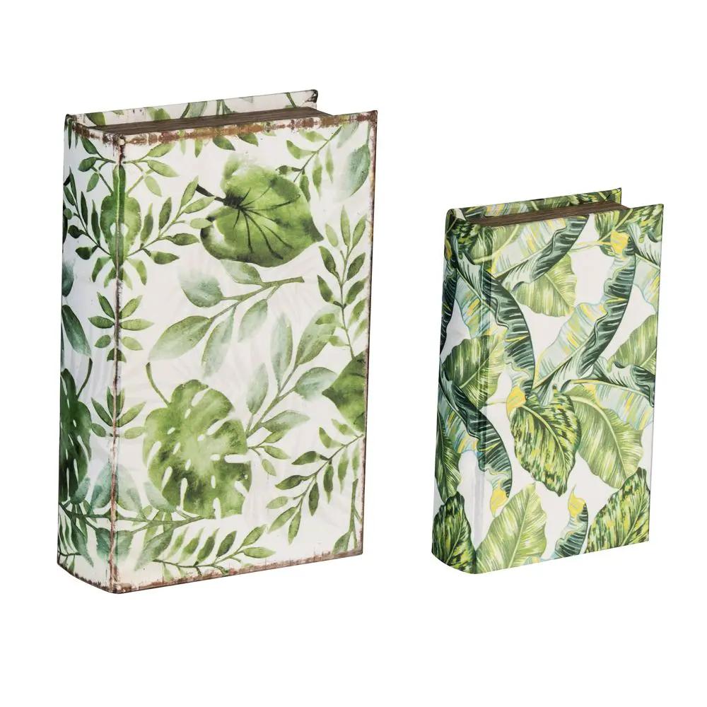 Botanical And Book Boxes (Set of 2) - White / Green by HouseOfZazla
