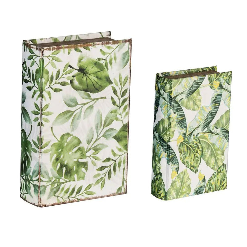 Botanical And Book Boxes (Set of 2) - White / Green by HouseOfZazla