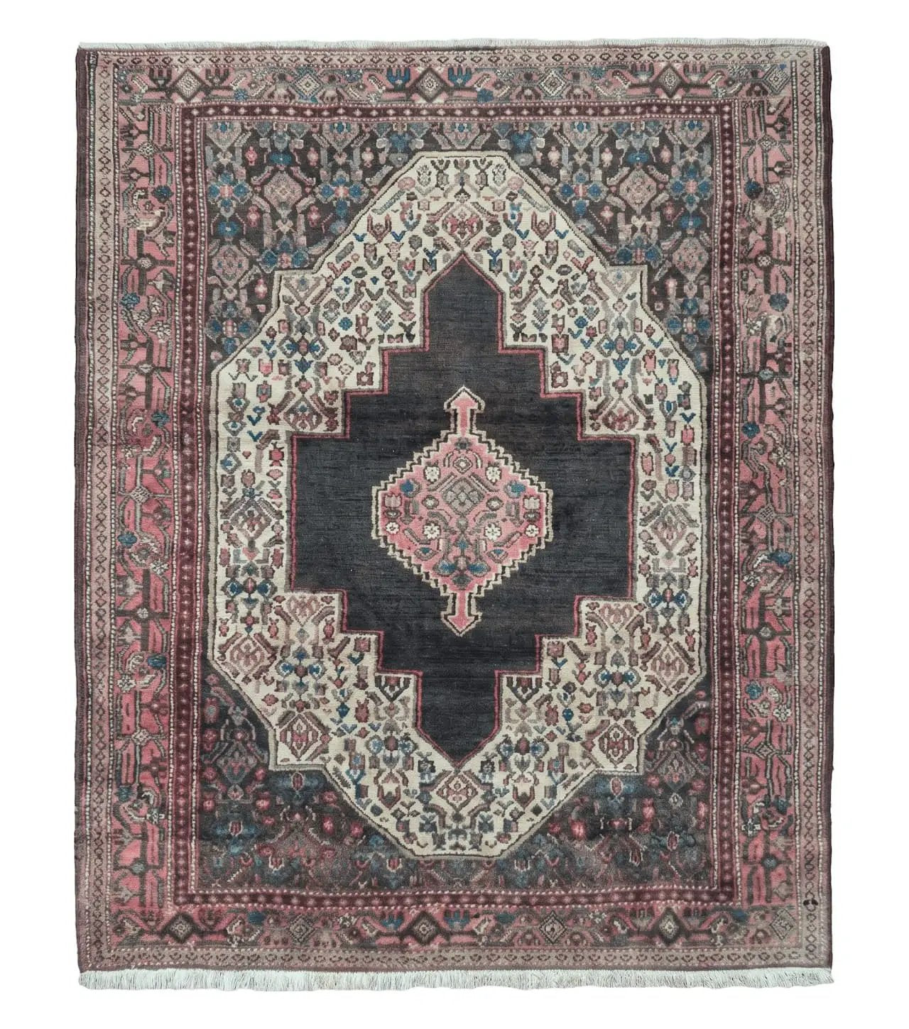 4' X 5' Antique Handmade India Floral Oriental Wool Rug Brown Vegetable Dyes by Jewel Rugs
