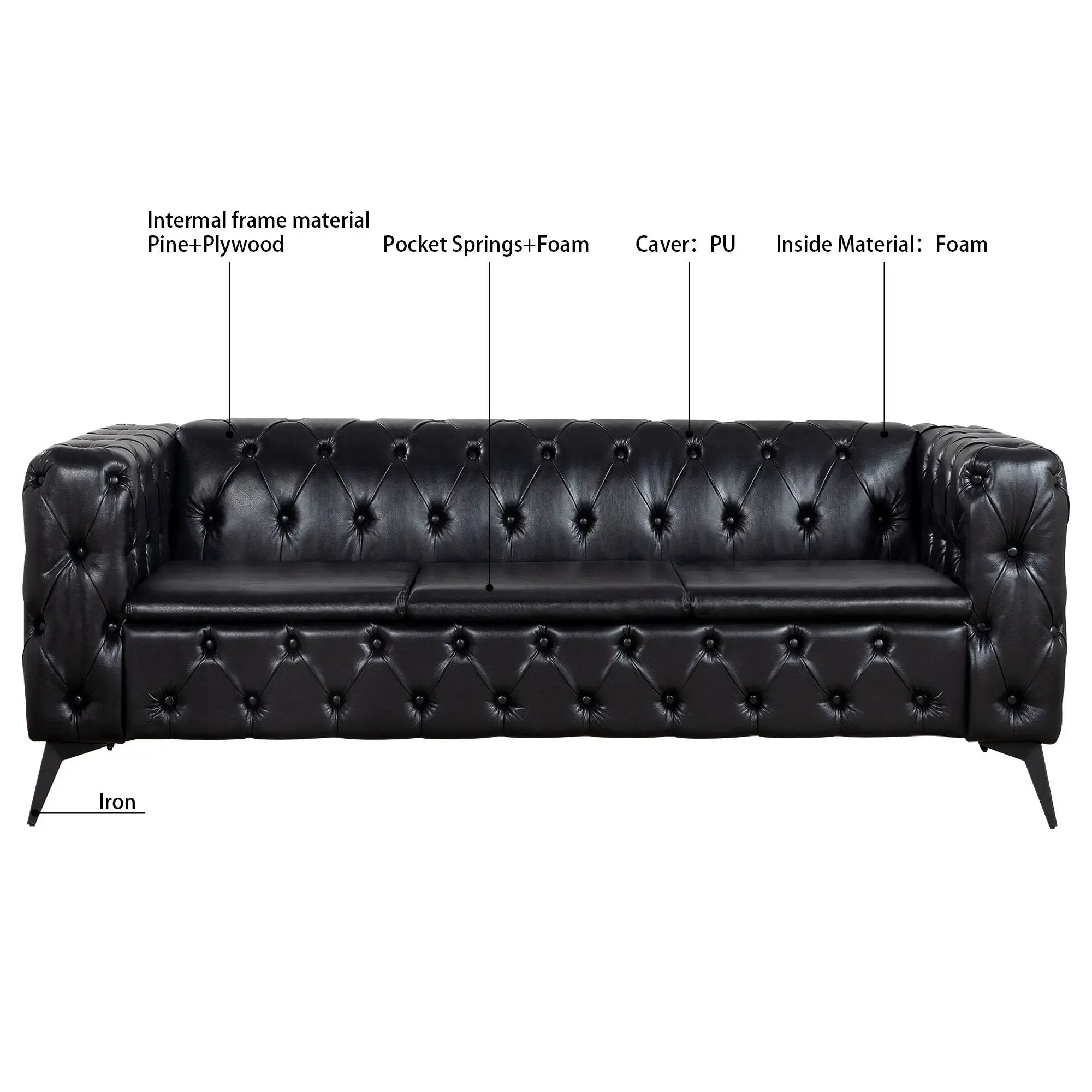 Square Arm Removable Cushion 3 Seater Sofa by HouseOfZazla