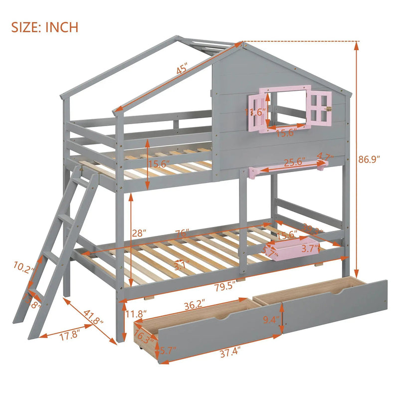 Bunk Bed With Playhouse Roof And Window by Unique Piece Furniture