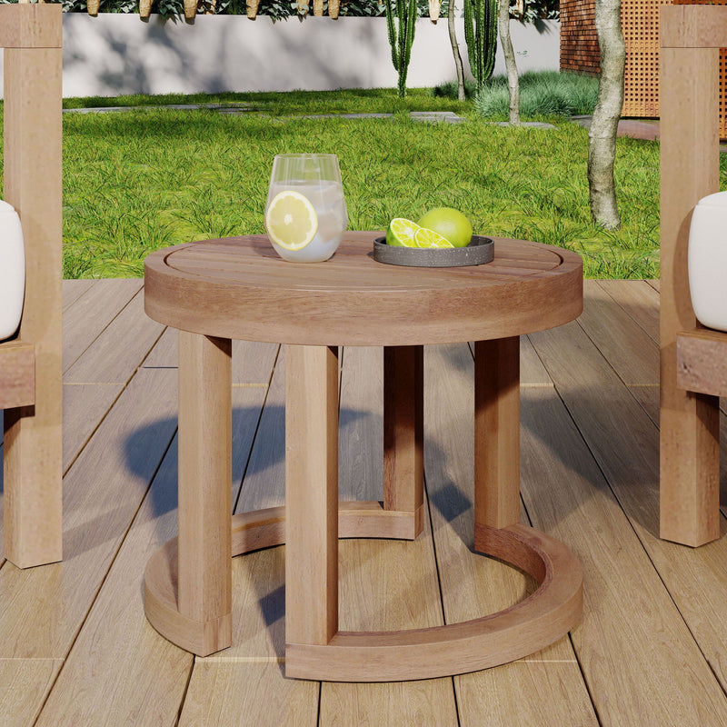 Outdoor Acacia Wood Side Table, Solid Side Table For Patio, Pool, Porch - Brown Wash by HouseOfZazla