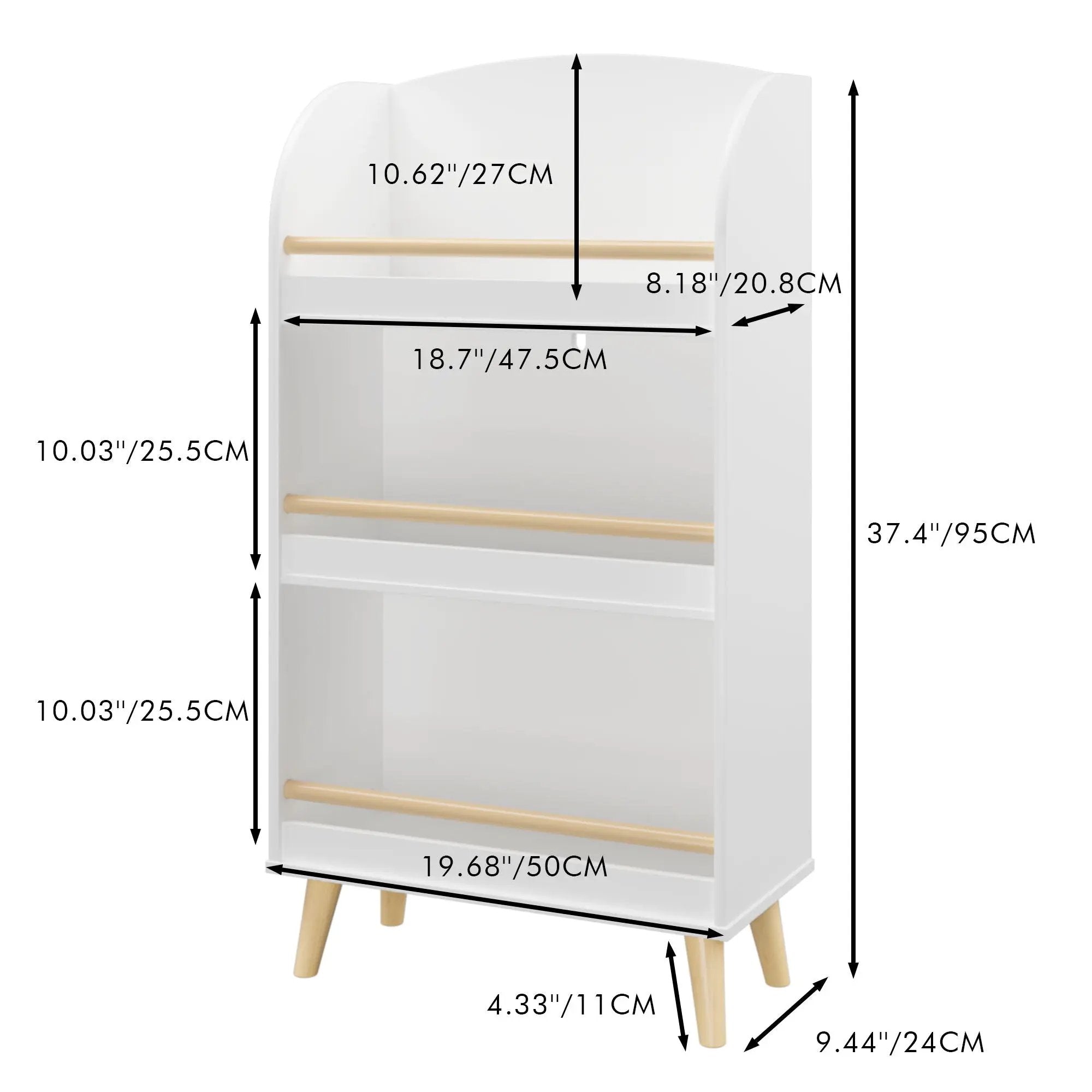 Bookshelf 3 Tier Book Organizer With Toy Storage - White by Unique Piece Furniture