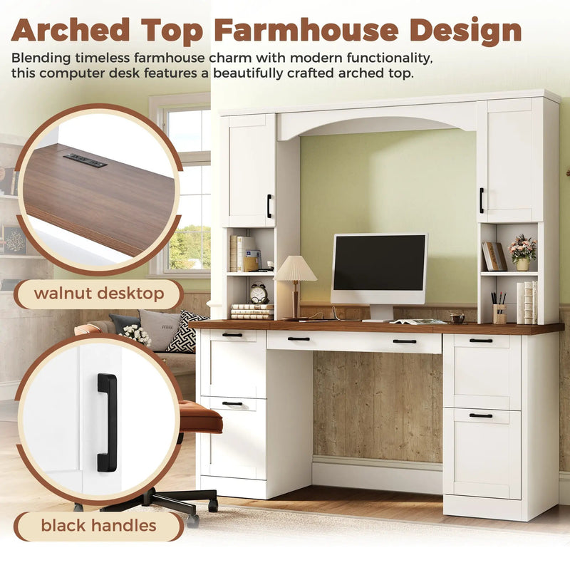 ON-Trend Farmhouse Arched Computer Desk with Hutch by HouseOfZazla