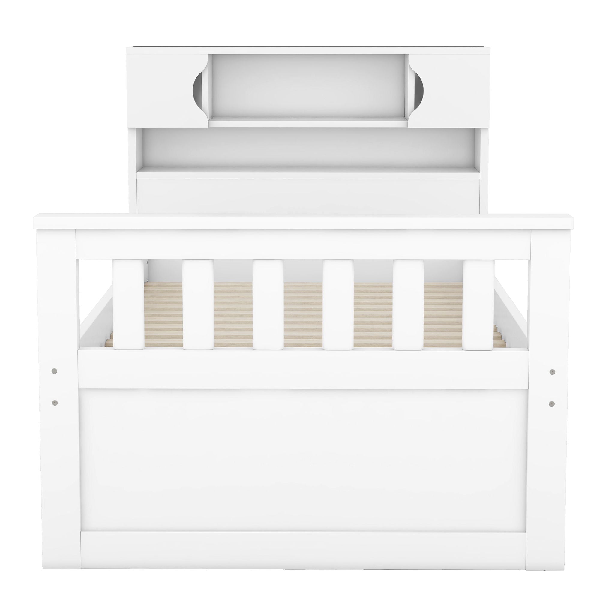 Captain Platform Bed Frame With Storage Bookcases, Shelves, And 4 Drawers
