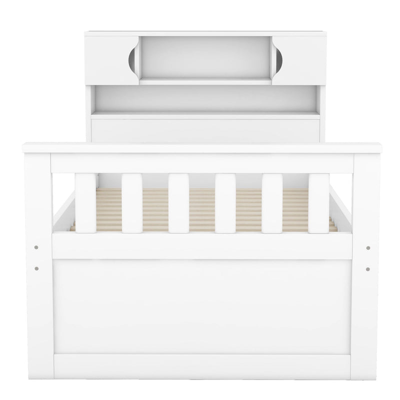 Captain Platform Bed Frame With Storage Bookcases, Shelves, And 4 Drawers