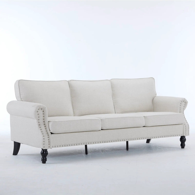 83 Inch Faux Leather Rolled Arm Sofa with Nailhead Trim by HouseOfZazla