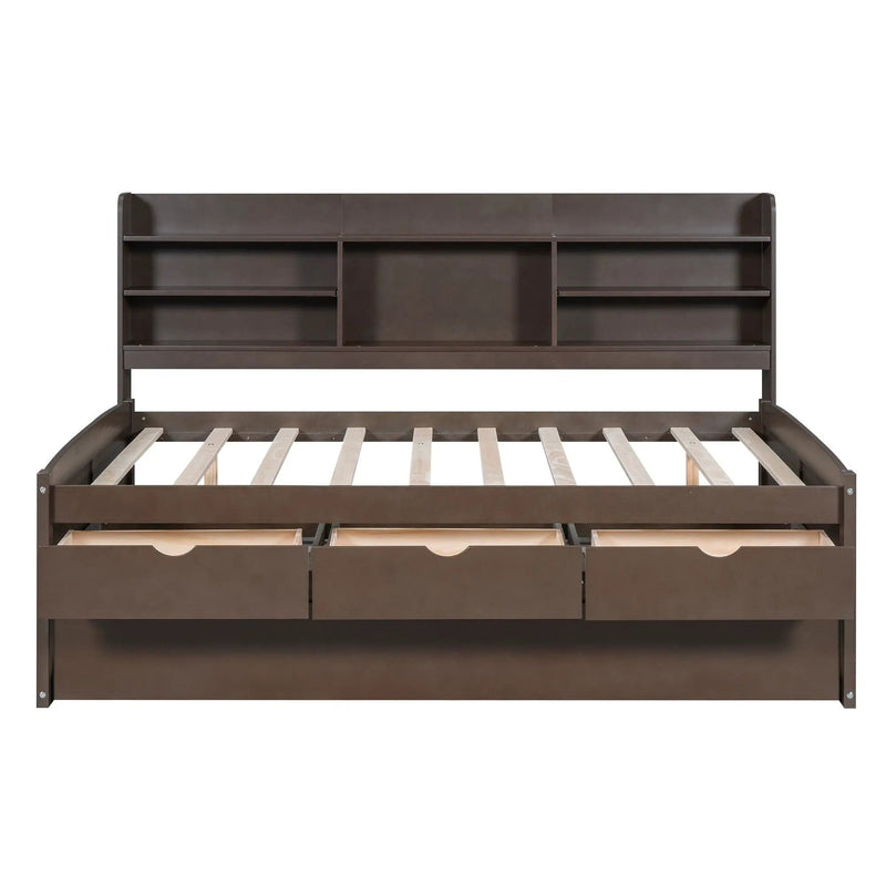 Captain Bed With Built In Bookshelves, 3 Storage Drawers, And Trundle by Unique Piece Furniture