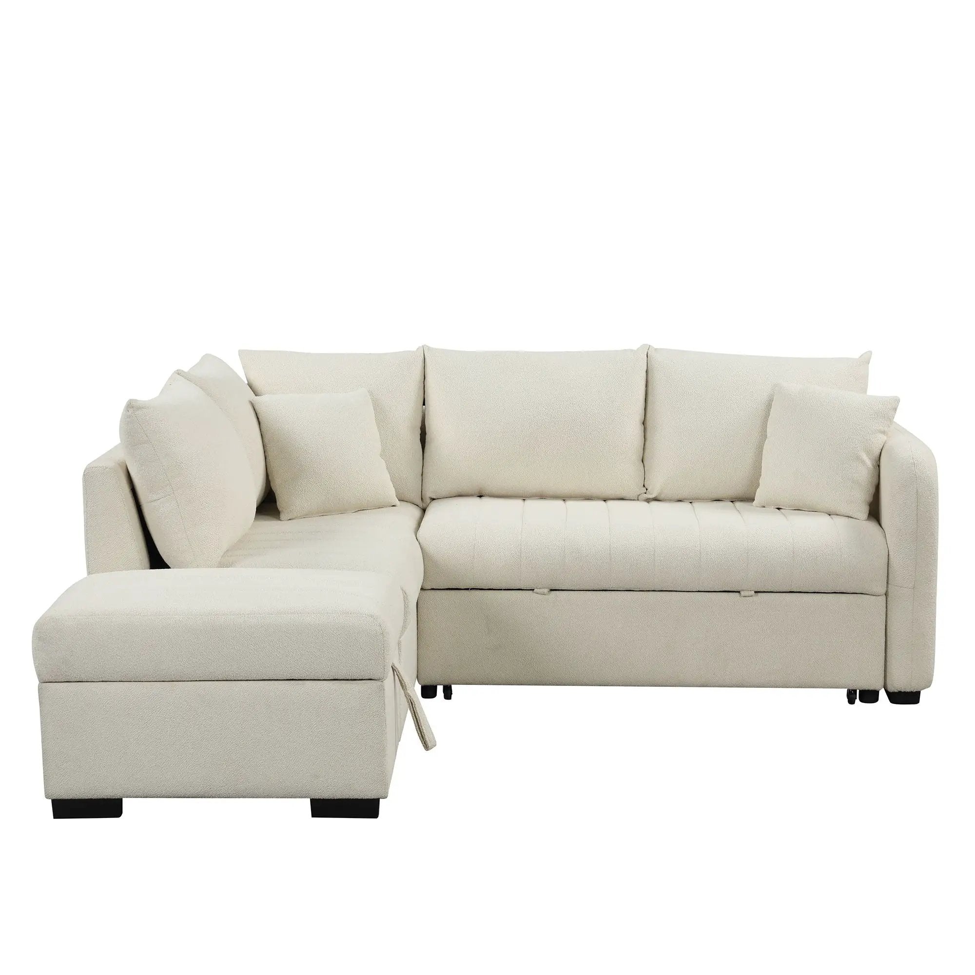 L-Shaped Sectional Pull Out Sofa Bed Sleeper Sofa With Two USB Ports, Two Power Sockets And A Movable Storage Ottoman by HouseOfZazla