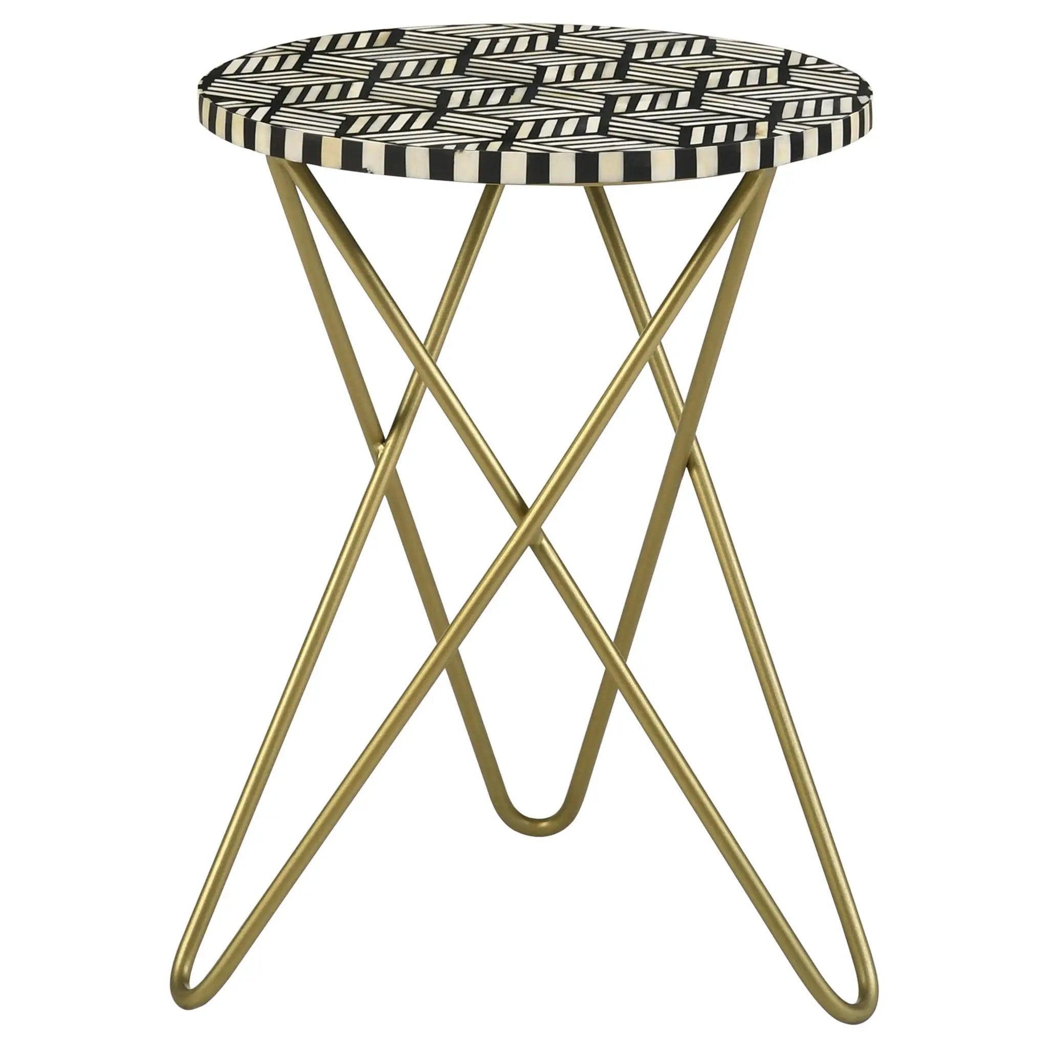 Xenia Round Bone Inlay Accent Side Table White and Gold by Unique Piece Furniture