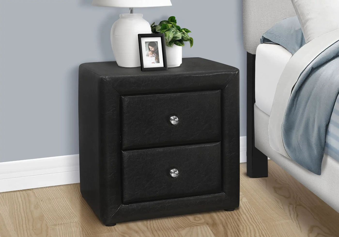 Nightstand With Storage Drawer, Upholstered, Transitional by HouseOfZazla