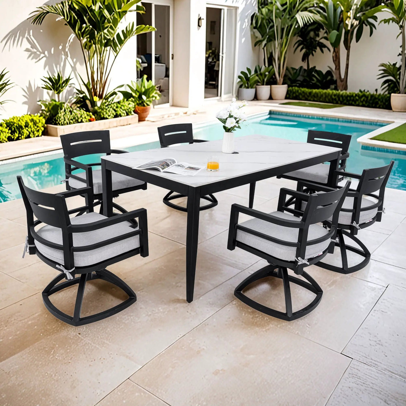 Modern Outdoor Patio Dining Set With Table And Chairs With Sunbrella Cushions by HouseOfZazla