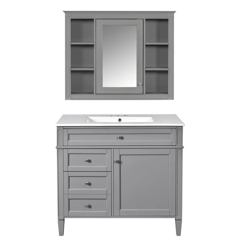 Bathroom Vanity With Mirror Cabinet, Single Sink With 2 Soft Closing Doors And 4 Drawers by HouseOfZazla