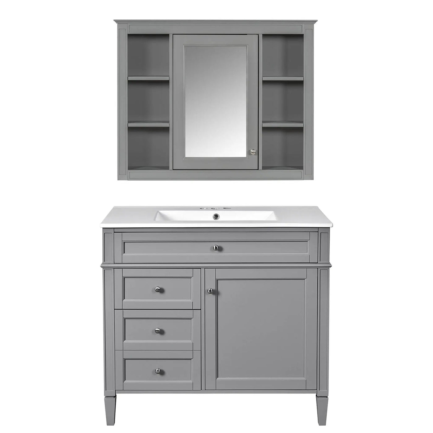 Bathroom Vanity With Mirror Cabinet, Single Sink With 2 Soft Closing Doors And 4 Drawers by Unique Piece Furniture