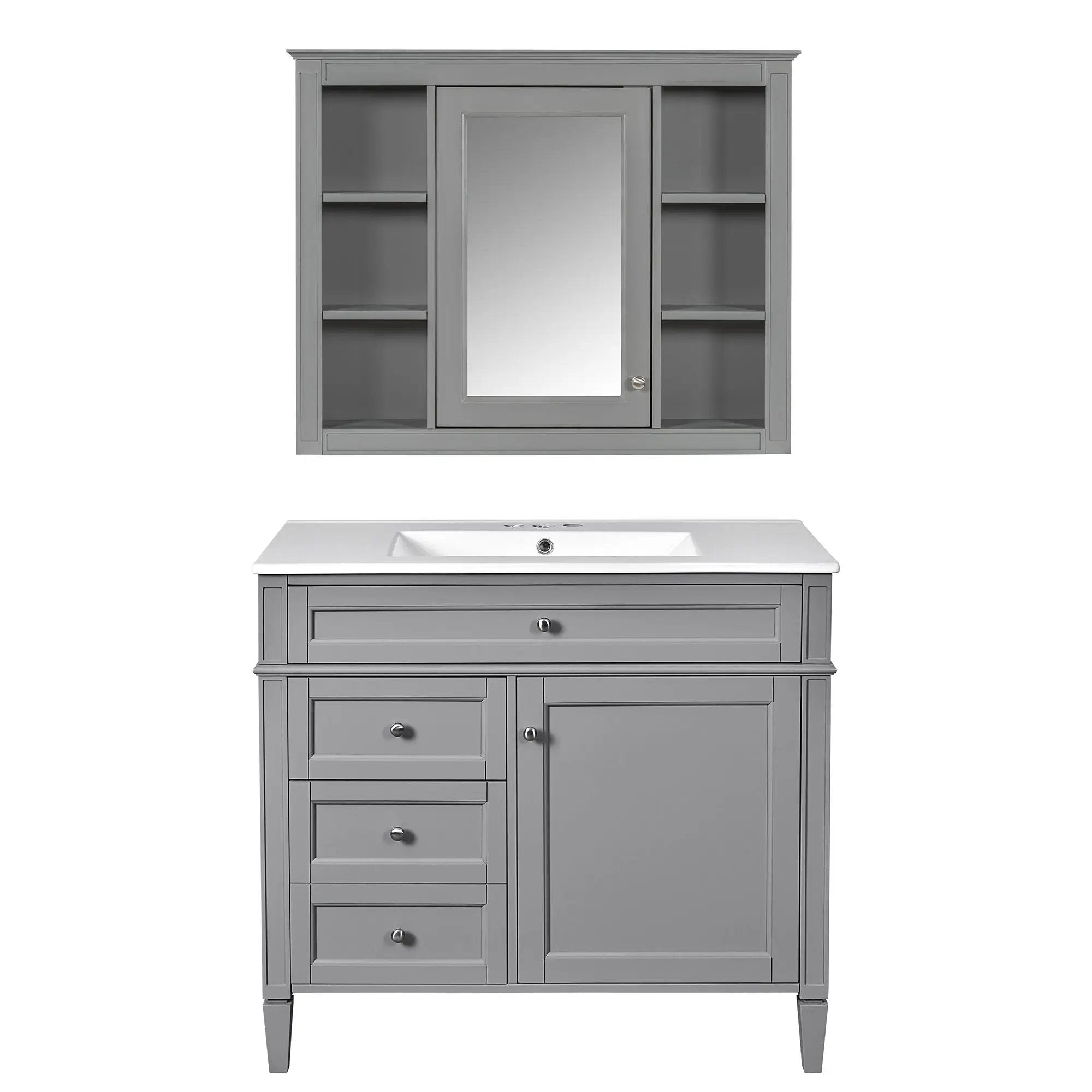 Bathroom Vanity With Mirror Cabinet, Single Sink With 2 Soft Closing Doors And 4 Drawers by Unique Piece Furniture