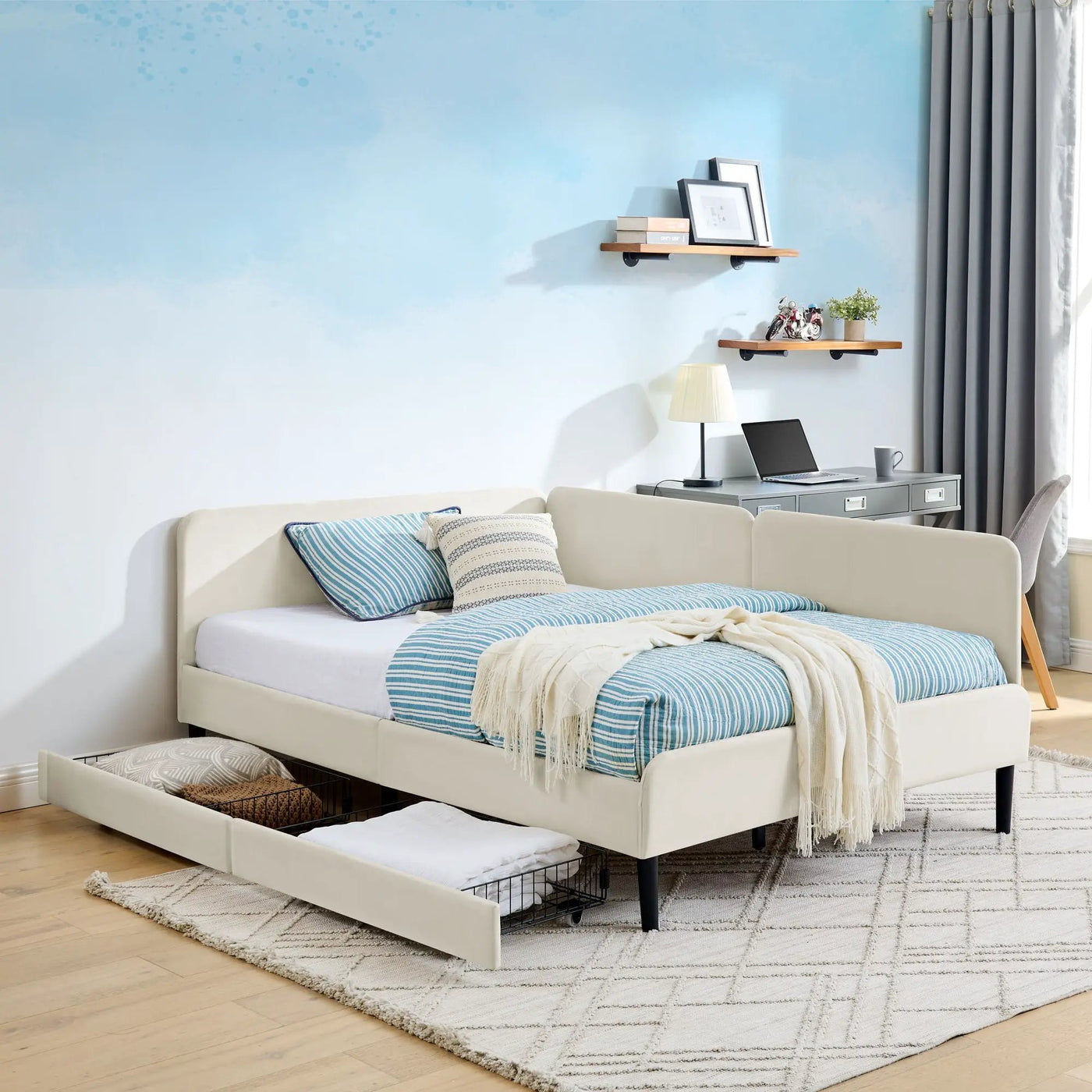Upholstered Platform Bed Frame With 2 Storage Drawers And Adjustable Sofa Bed by Unique Piece Furniture